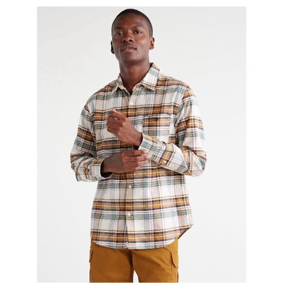 Men's Long Sleeve Button Down Plaid Stretch Oxford Tartan Shirt 2-Pack Size L - Picture 6 of 15